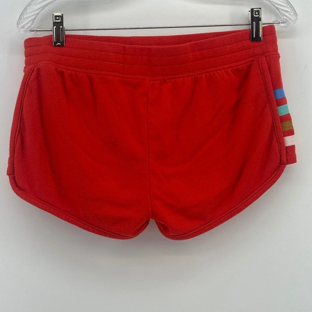 PJ‎ Salvage Red Retro Stripe Lounge Shorts Womens Medium Drawstring Dolphin Hem